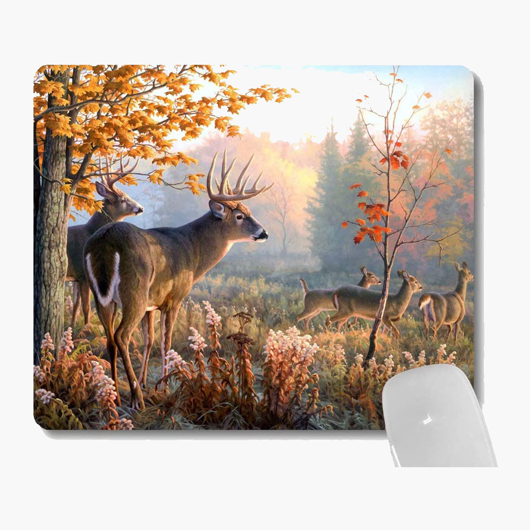 Autumn Nature Wildlife Animal Deers Hunting Season Mouse Pad, Autumn Forest Deer Mouse Pads Cute Mat