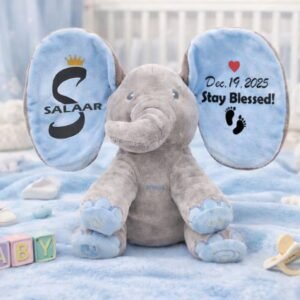 Personalized Elephant, Birth Announcement Elephant Plush Musical Toy